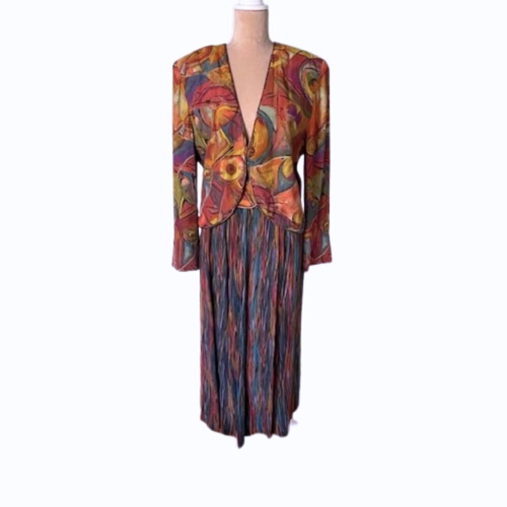 Vintage 80's Boho Marsha Brander Palazzo Pant & Blazer Suit Set Artsy Abstract 8 - Picture 16 of 16